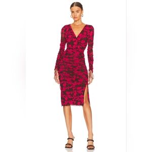 11. NWOT DIANE VON FURSTENBERG ROCHELLE MIDI DRESS IN MIDNIGHT FOREST & BEET RED